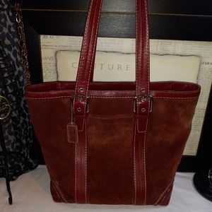 Vintage Coach Burgandy suede tote bag